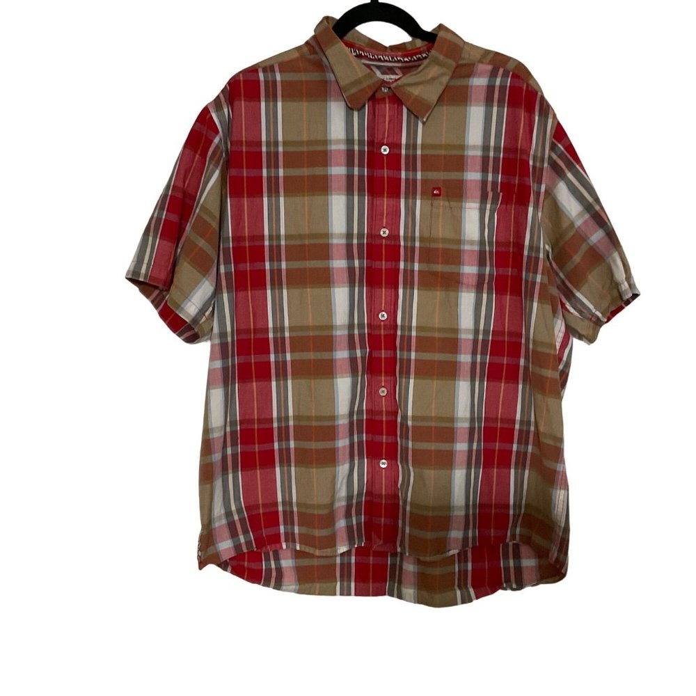 Quick Silver Mens XXL Multi Color Plaid Short‎ Sleeve Casual Shirt Button Up